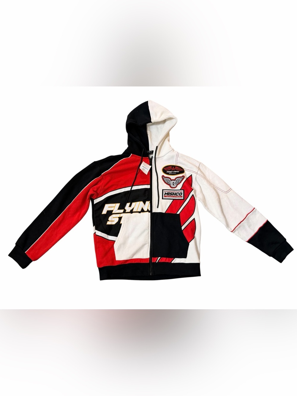 Forever 21 Men's Racing Graphic Colorblock Full Zip Hoodie Red Black White M